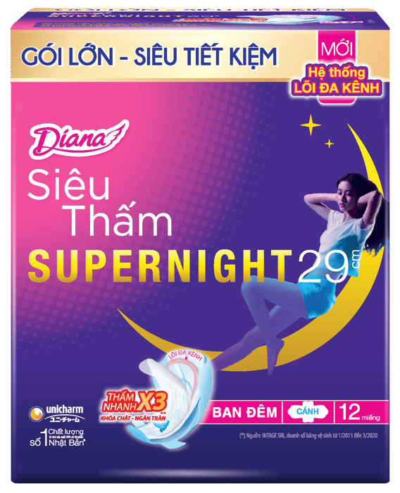 Hình ảnh Băng vệ sinh ban đêm Diana Super Night thấm hút tối ưu 29cm 2