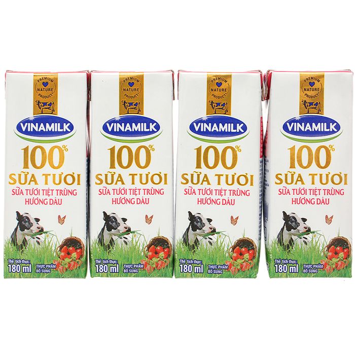 Sữa tươi tiệt trùng Vinamilk 100% Sữa Tươi hương dâu - Hình ảnh 1