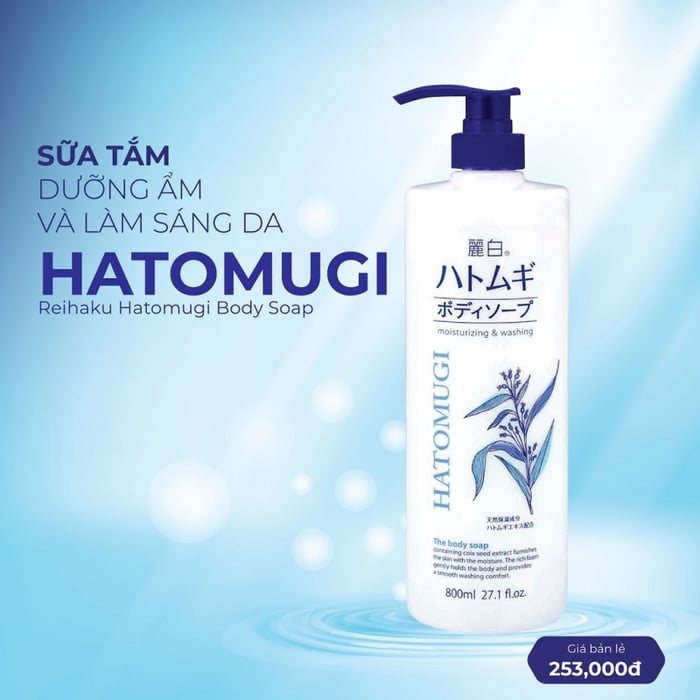 Hình ảnh 1 của Sữa tắm sáng da Reihaku Hatomugi Body Soap giảm mụn và cấp ẩm 800ml