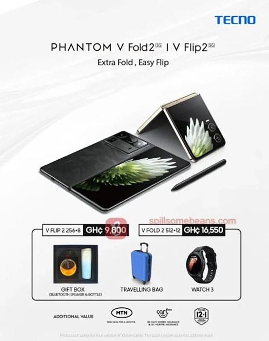 Giá bán của Tecno Phantom V Fold 2 và V Flip 2 bị lộ