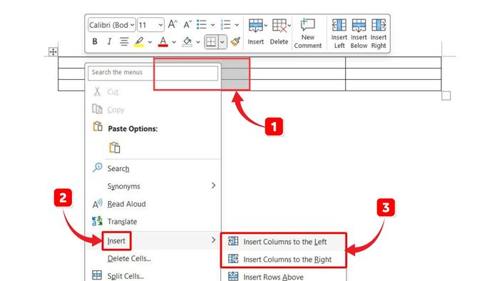 Hướng dẫn thêm cột bằng lệnh Insert trong Word