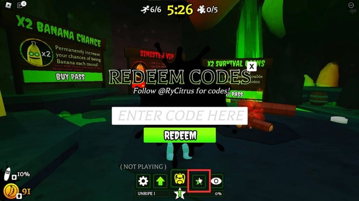 Hướng dẫn nhập mã code Banana Eats Roblox bước 2