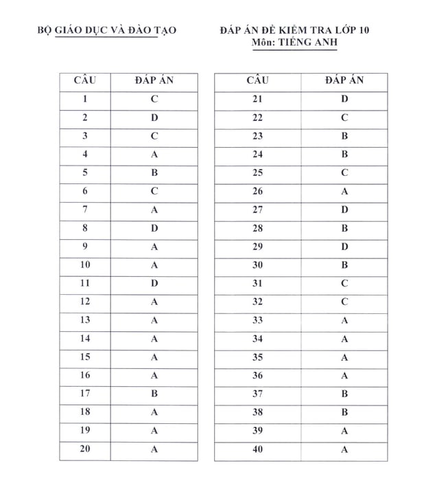 Kết quả cho đề minh họa tiếng Anh của kỳ thi THPT Quốc gia 2025