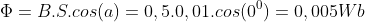 Phi = B.S.cos(a) = 0,5 * 0,01 * cos(0^{0}) = 0,005Wb