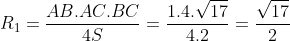 R_{1} = \frac{AB \times AC \times BC}{4S} = \frac{1 \times 4 \times \sqrt{17}}{4 \times 2} = \frac{\sqrt{17}}{2}