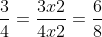 \frac{3}{4} = \frac{3 \times 2}{4 \times 2} = \frac{6}{8}