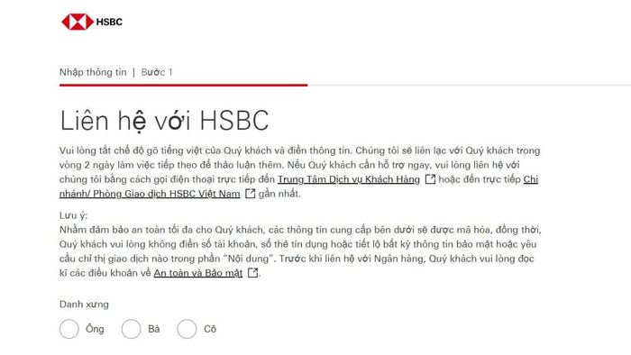 Các phương thức liên hệ miễn phí với tổng đài HSBC