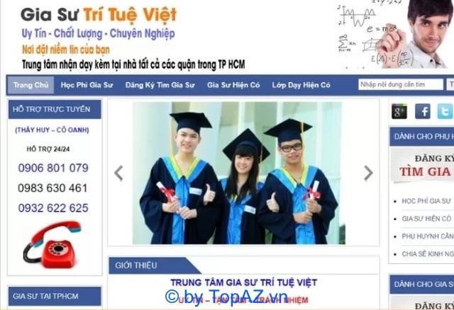 Giao diện website của Trung tâm gia sư Trí Tuệ Việt