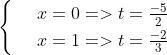 egin{cases} & 	ext{ } x= 0 Rightarrow t = rac{-5}{2}\ & 	ext{ } x= 1 Rightarrow t = rac{-2}{3} end{cases}