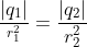 \frac{\left | q_1 \right |}{r_1^2}=\frac{\left | q_2 \right |}{r_2^2}