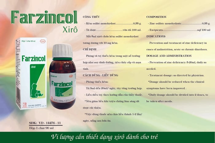 Vi lượng cần thiết dạng siro dành cho trẻ em (Farzincol)