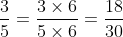 \frac{3}{5}= \frac{18}{30} (sau khi quy đồng mẫu số với \frac{5}{6})