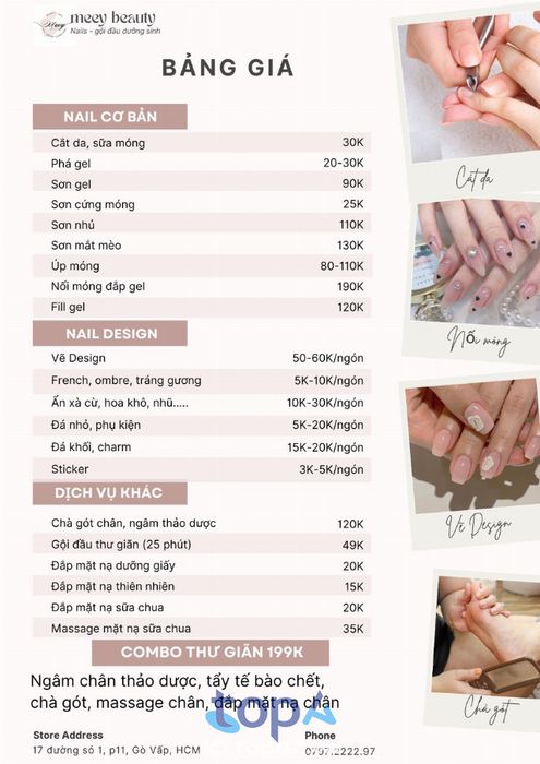 Tiệm nail Meey Beauty với giá cả phải chăng