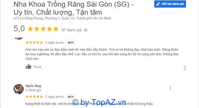 Đánh giá trên Google Maps về Nha Khoa Trồng Răng Sài Gòn