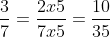 \frac{3}{7} = \frac{3 \times 5}{7 \times 5} = \frac{15}{35}
