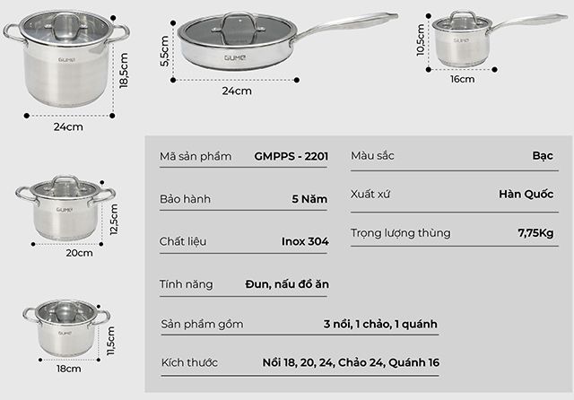 Bộ nồi bếp từ 5 món GUME GMPPS-2001 là lựa chọn giá rẻ nhưng chất lượng tuyệt vời.