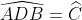 \widehat{ADB} = \widehat{C} + \widehat{DBC} = 50° + 35° = 85°
