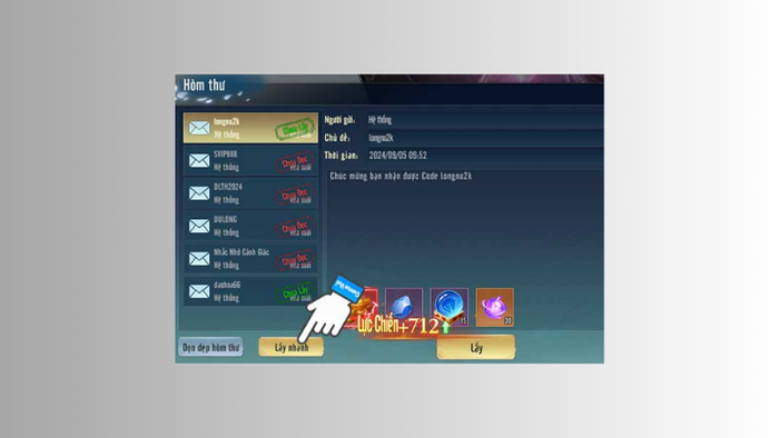 Hướng dẫn nhập mã code Du Long Thiên Hạ bước 4