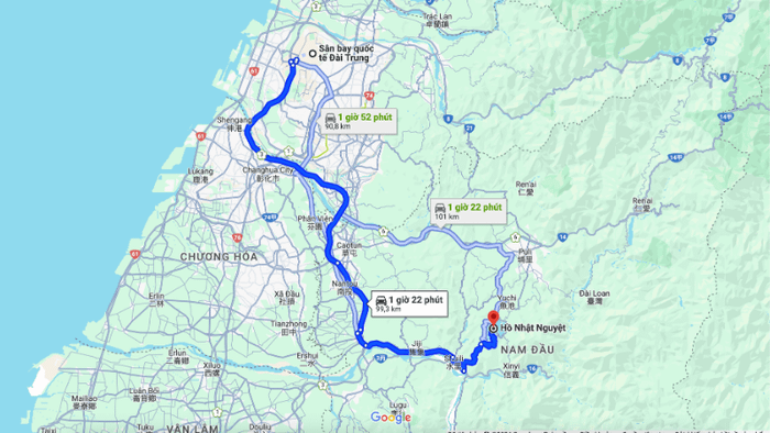 Hướng dẫn di chuyển từ Đài Trung đến hồ Nhật Nguyệt và thông tin về quãng đường di chuyển