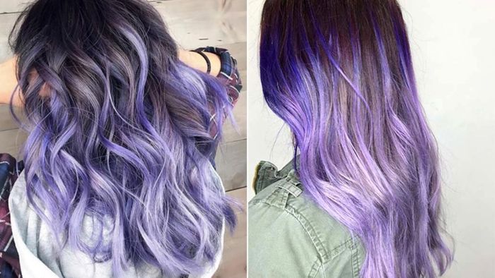 Tóc tím Highlight trên nền nâu khói