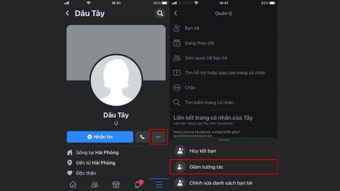 Chọn biểu tượng ba chấm để giảm mức độ tương tác trên Facebook