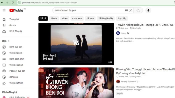 Tìm kiếm nhạc qua YouTube