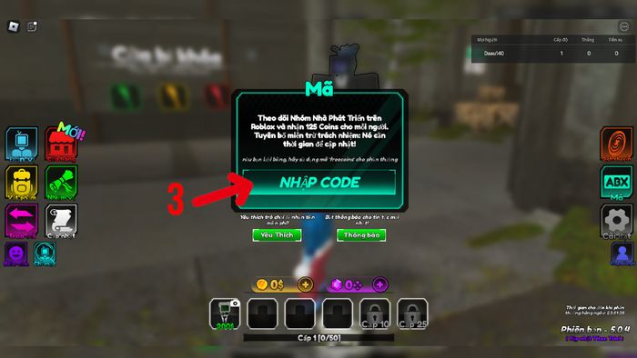 Hướng dẫn nhập mã code Titan Tower Defense - Bước 3