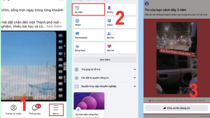 các bước để chia sẻ kỷ niệm lên tường Facebook