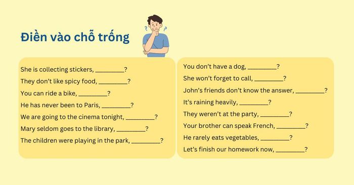 bài tập câu hỏi đuôi lớp 9 dạng trắc nghiệm