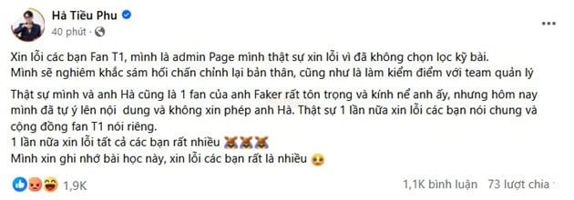 Fanpage Hà Tiều Phu gây tranh cãi khi đề cập đến vấn đề nhạy cảm của Faker trong LMHT.