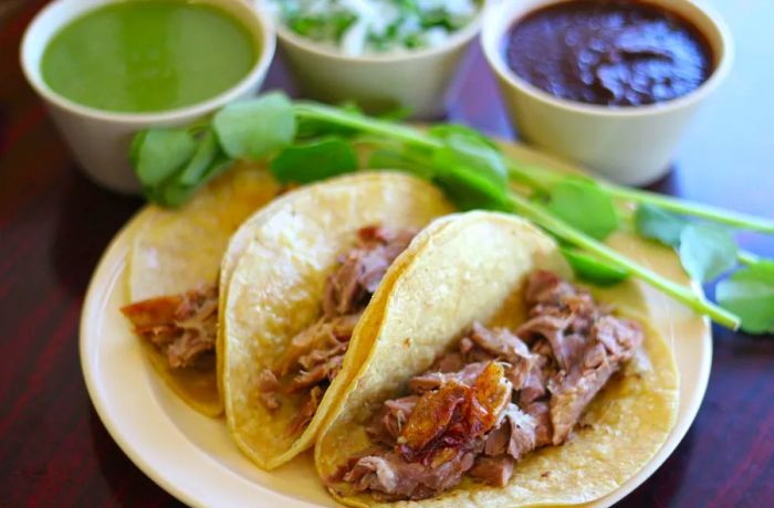 Lamb barbacoa tacos.