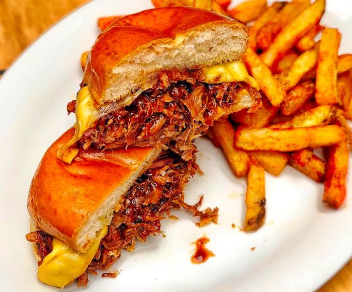 Pulled pork sandwich at Smoking Molly bar