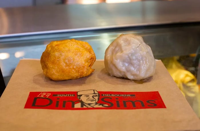 A crispy fried dim sim next to a steamed one