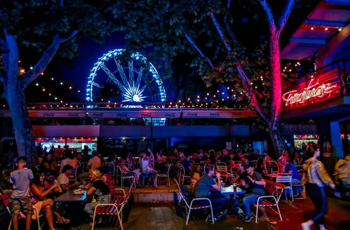 A lively bar scene along the Danube at Budapest’s Fröccsterasz