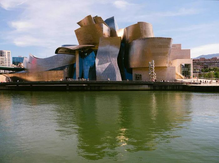 Dramatic skies over the iconic Guggenheim Museum in Bilbao.