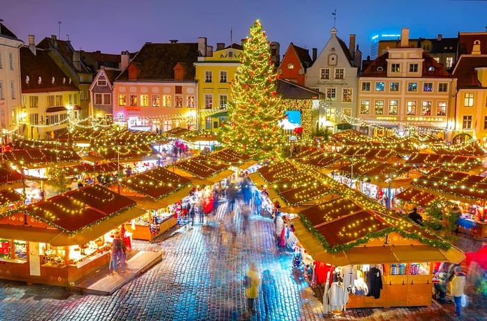 Christmas market in the Old Town's Town Hall Square, Tallinn, Estonia