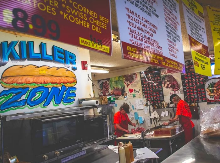 The ordering counter at B&B Grocery, Meat & Deli