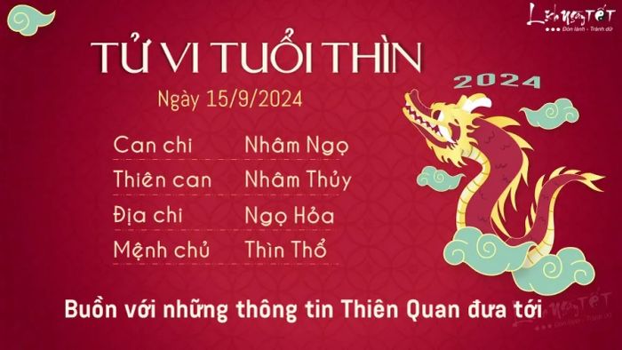 Tử vi ngày 15/9/2024 của 12 con giáp - Tuổi Thìn