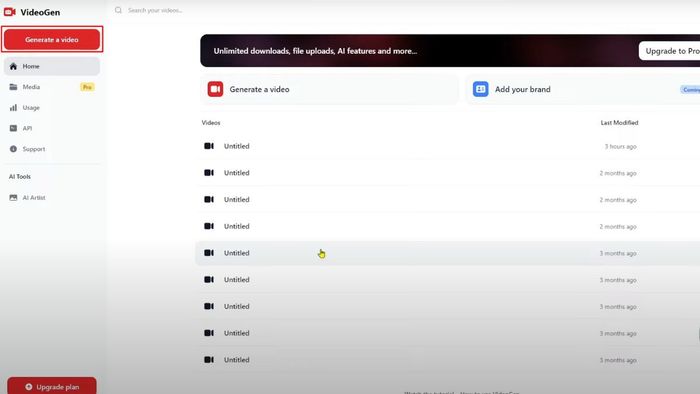 Hướng dẫn sử dụng VideoGen để tạo video AI ở bước 1