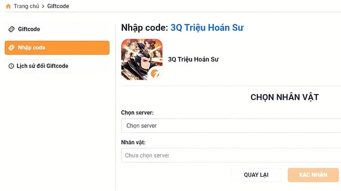 Hướng dẫn nhập mã code 3Q Triệu Hoán Sư - bước 2