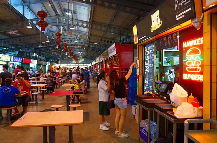 The interior view of a hawker center.