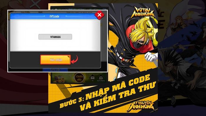 Hướng dẫn nhập mã code Vũ Trụ Anh Hùng - bước 3