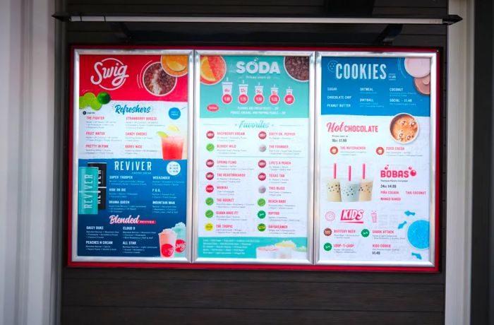 A menu board from Swig.