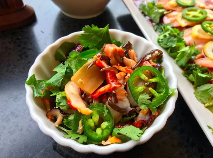 A small plate of octopus salad