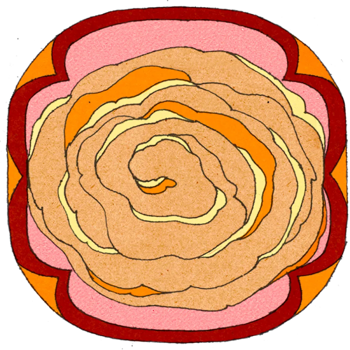 Illustration of a round pastry with numerous layers.