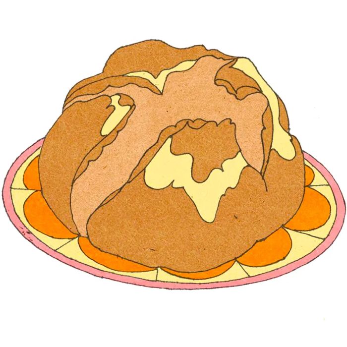 Illustrated dome-shaped pastry presented on a plate.