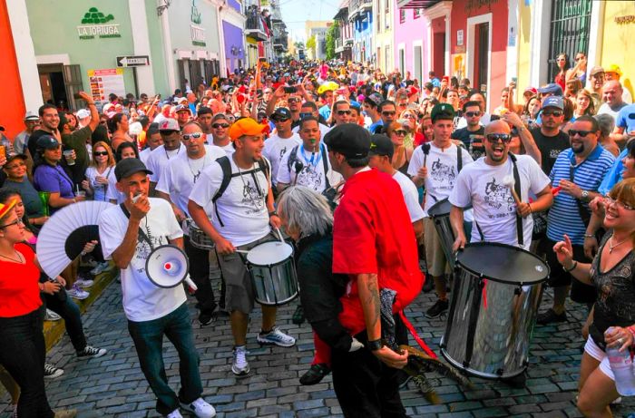 Festival participants celebrate at the San Sebastián Festival in San Juan, Puerto Rico