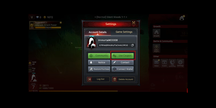 cách nhập code Immortal Rising 2 - bước 2