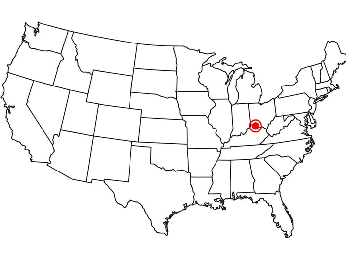 A map of the United States highlights Cincinnati with a red dot.