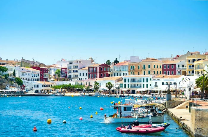 A sunny harbor in Menorca.